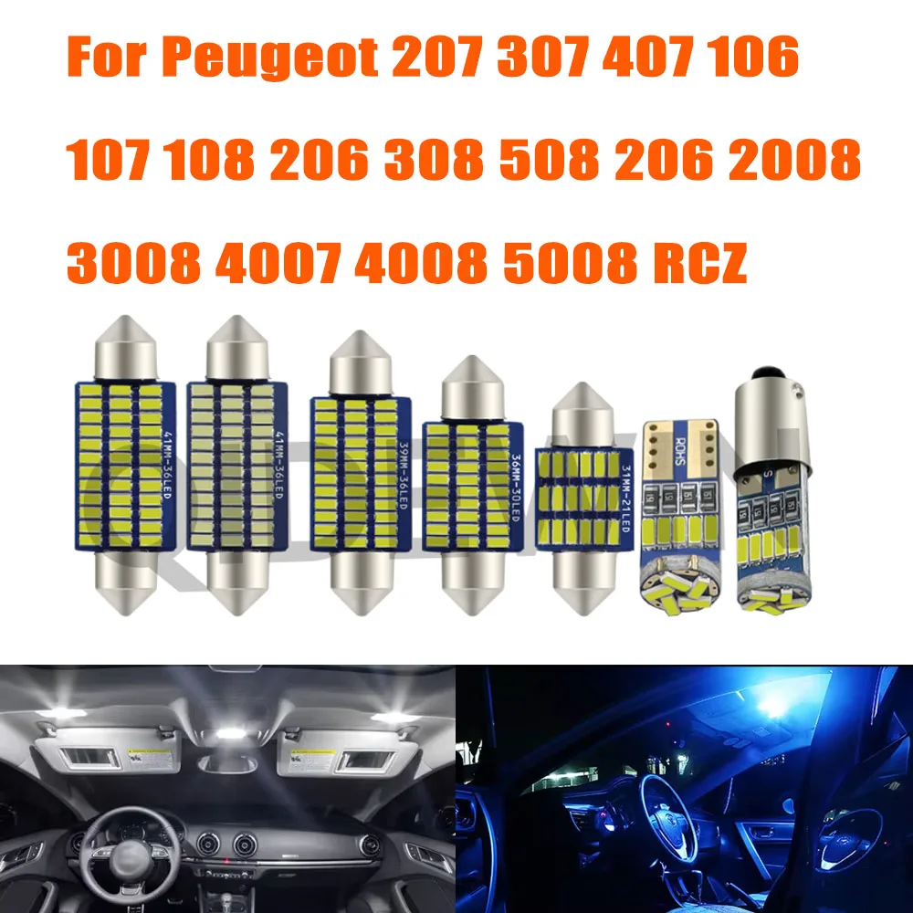 Luces LED interiores Canbus para coche Peugeot 207, 307, 407, 106, 107, 108, 206, 308, 508, 206, 2008, 3008, 4007, 4008, 5008, RCZ, accesorios para automóvil