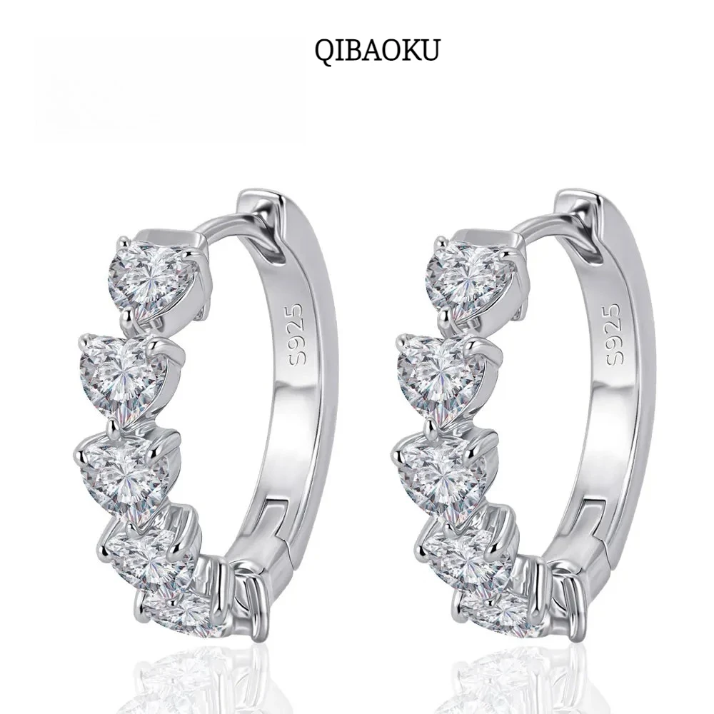 QIBAOKU 4x4mm Heart Moissanite Earring 925 Sterling Silver Earrings Women Fine Jewelry Wedding Engagement Anniversary Gift 2026