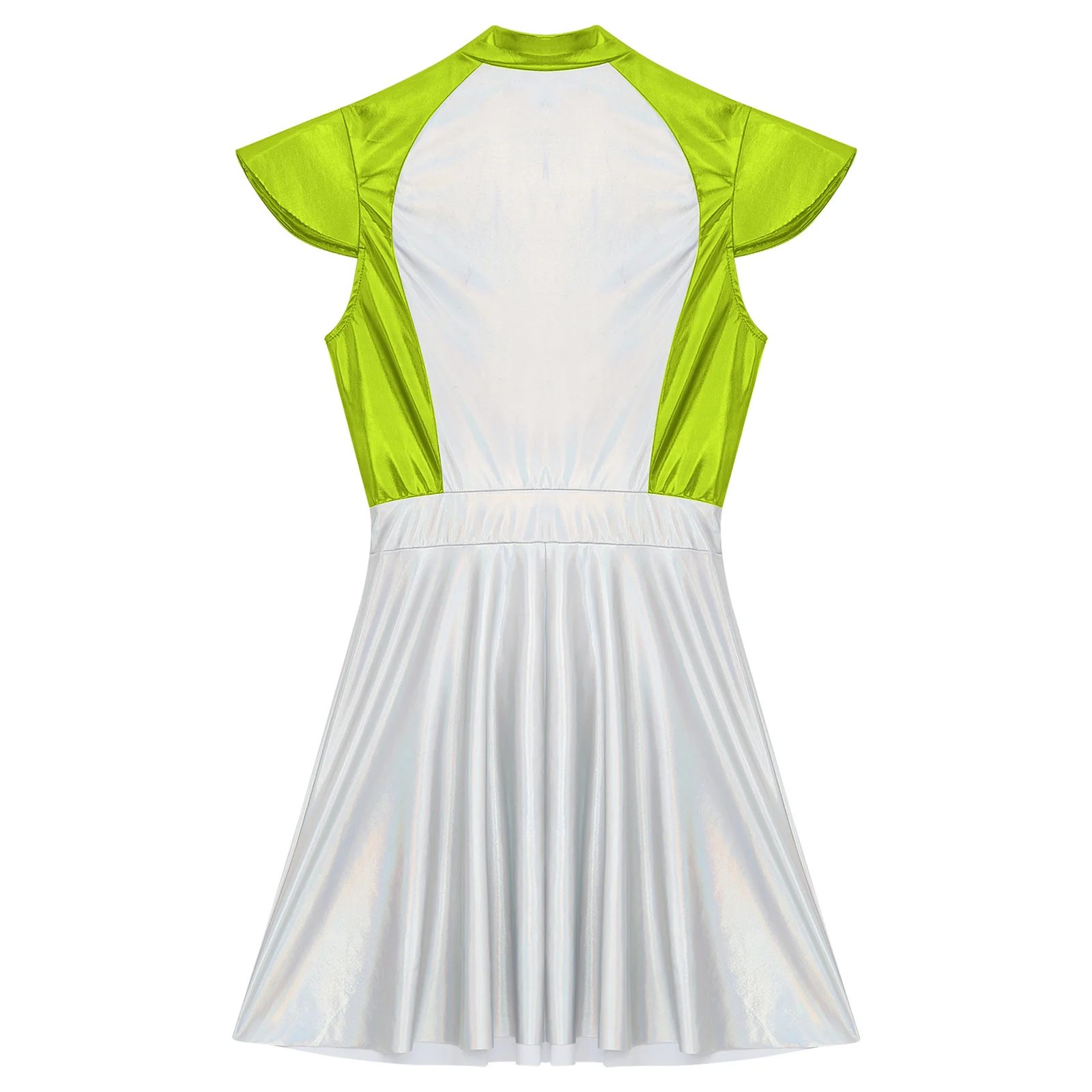 Women Outerspace Astronaut Alien Robot Cosplay Costume Shiny Flutter Sleeve A Line Tutu Dress with Headband for Carnival Party
