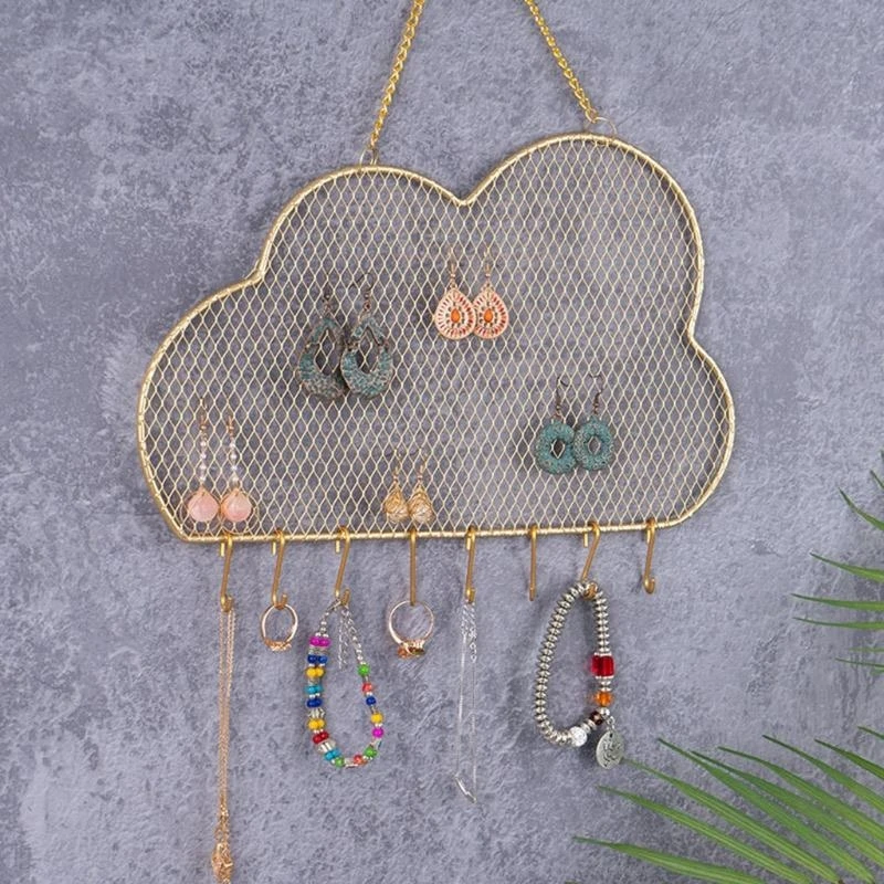 91AC Wall Earring Storage Rack Decorative Cloud-shaped Necklaces Storage Rack