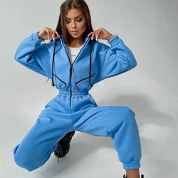 2022 Fleece Sport Jumpsuit Women Playsuit Sportswear Female Long Sleeve Zipper Hoodies Jumpsuits Warm One Piece Outfit Overalls