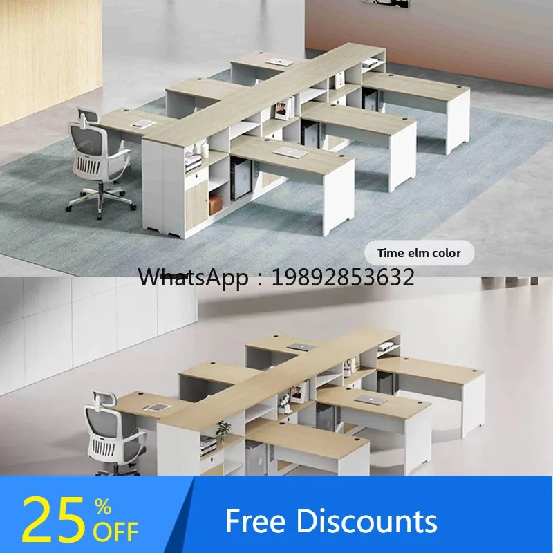 Meja Kantor Bentuk T dengan Dua Kursi DF Financial Desk, Meja Kantor Modern Sederhana dan Set Kursi, Workstation yang Modis