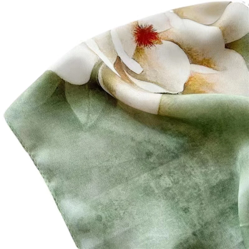 BYSIFA|New Mint Green 100% Mulberry Silk Shawl Scarf Fashion Ladie Fall Winter Elegant Gardenias Long Silk Scarves 170*53cm