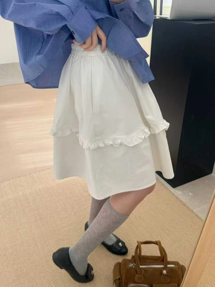 

Корейская женская юбка с высокой талией и оборками, омолаживающая, новая весенняя модель, короткая юбка-кейк с цветочным принтом из смесового хлопка