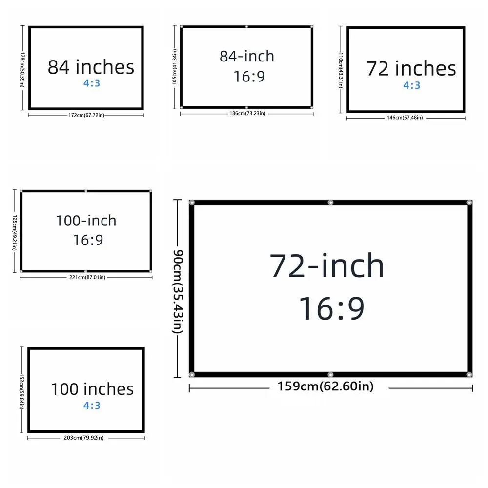 Polyester Projector Screen Video Equipments HD Video Foldable Projection Screen Reflective 16:9 Folding Soft Screen Theater