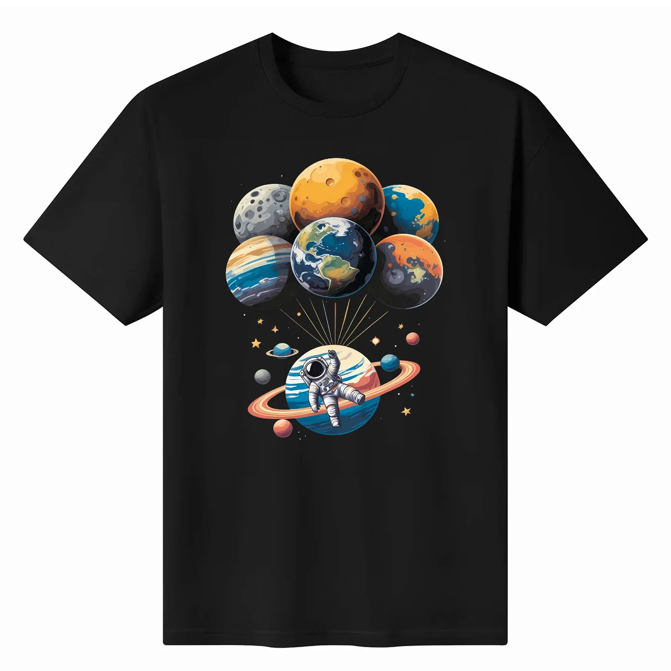 

Women's Clothing Printed T-shirt Space Astronaut Solar System Astronaut Holding Planet Balloons Space Shirt Round Neck Funny Top