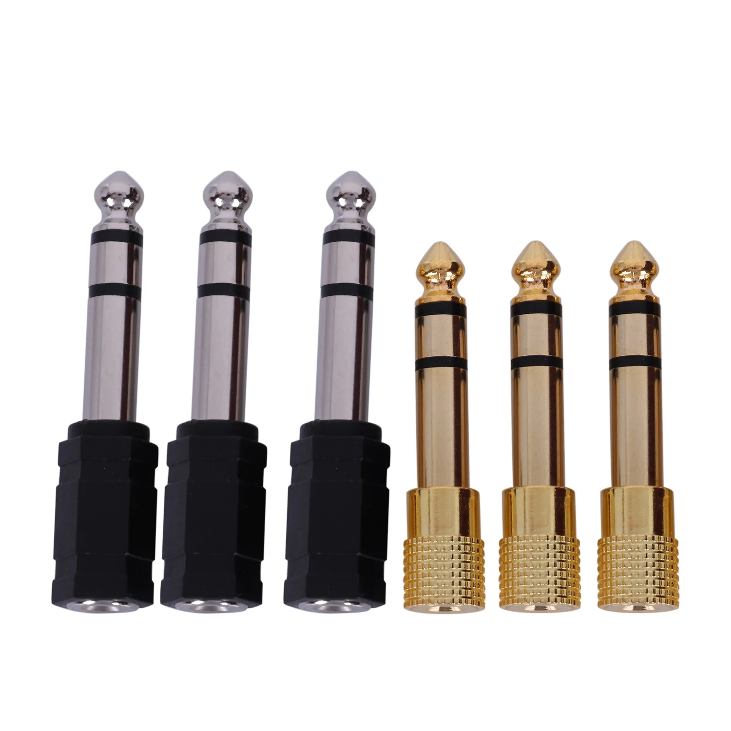 6 Pieces Headphone Adapter 6.35 mm(1/4 inch) Male to 3.5 mm(1/8 inch) Female Stereo Audio Earphone Adapter, Black/Gold Plated