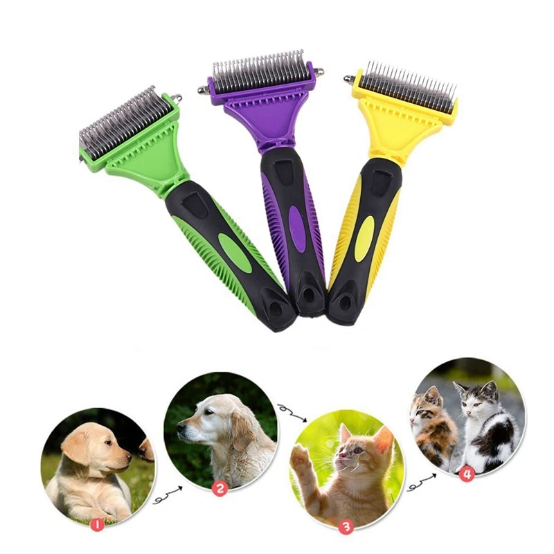 Pet Dog Fur Knot Cutter, Hair Remover Comb Cat Grooming Shedding Tools Double Sided Brush Long Curly Hair Dlean Pet Dog Products