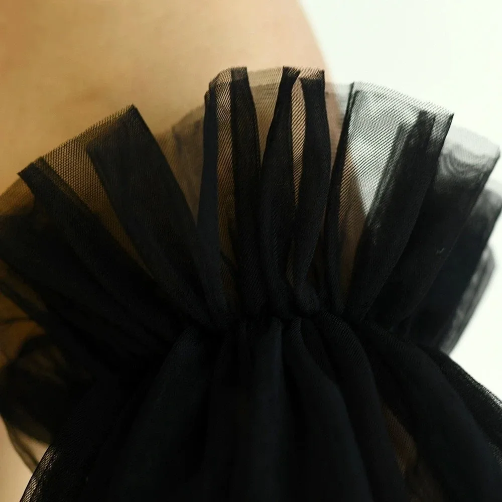Wedding Accessories Double-Layer Bridal Gloves Elastic Solid Color Pleated Gloves Black Chiffon Gloves Women