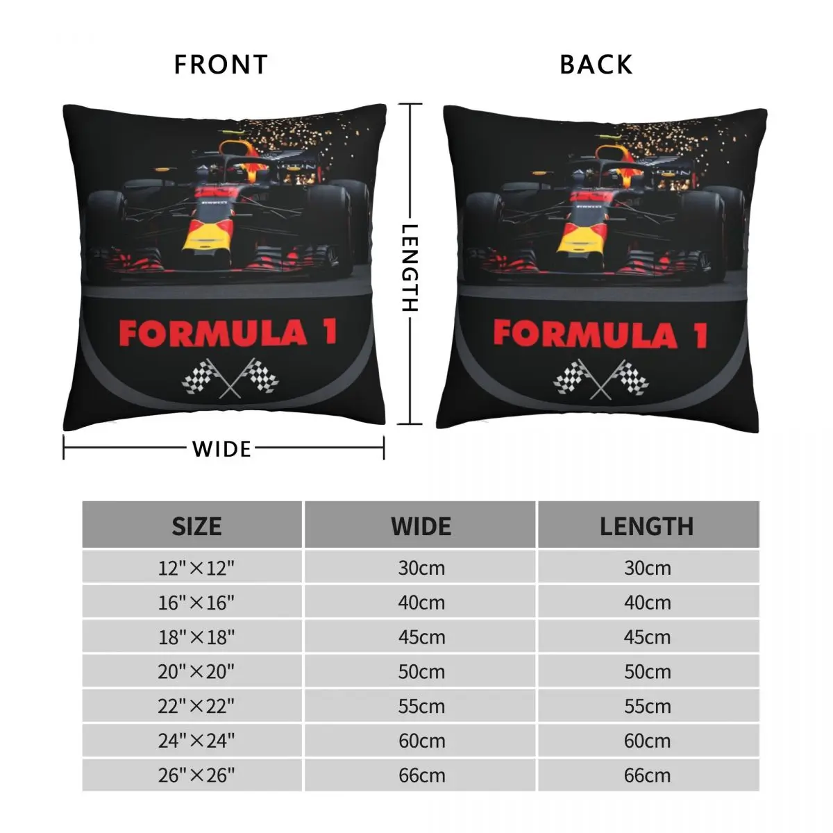 F1 Car Racing Square Pillowcase Cotton Pattern Zip Decorative Throw Pillow Case Sofa Cushion Cover 18x18 Inch