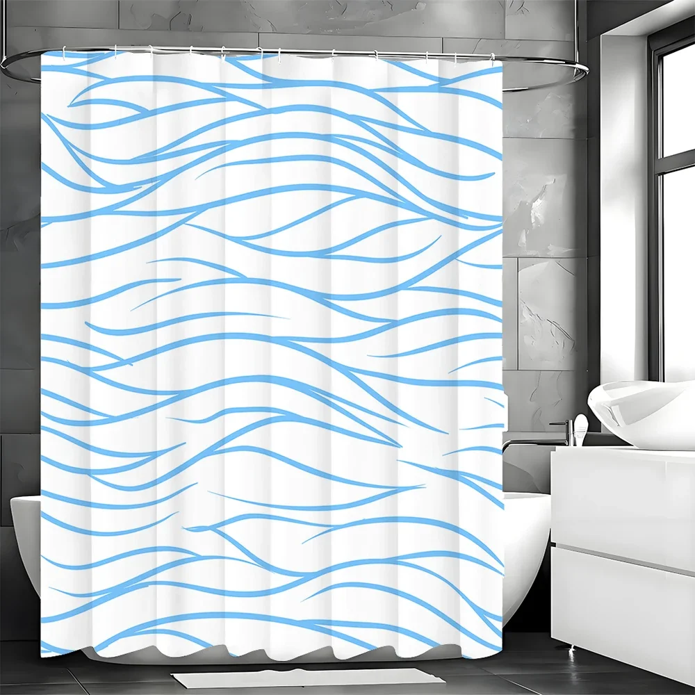 

Занавеска для душа в синюю полоску, декоративная занавеска для душа для ванной комнаты, водонепроницаемая занавеска для душа с крючками