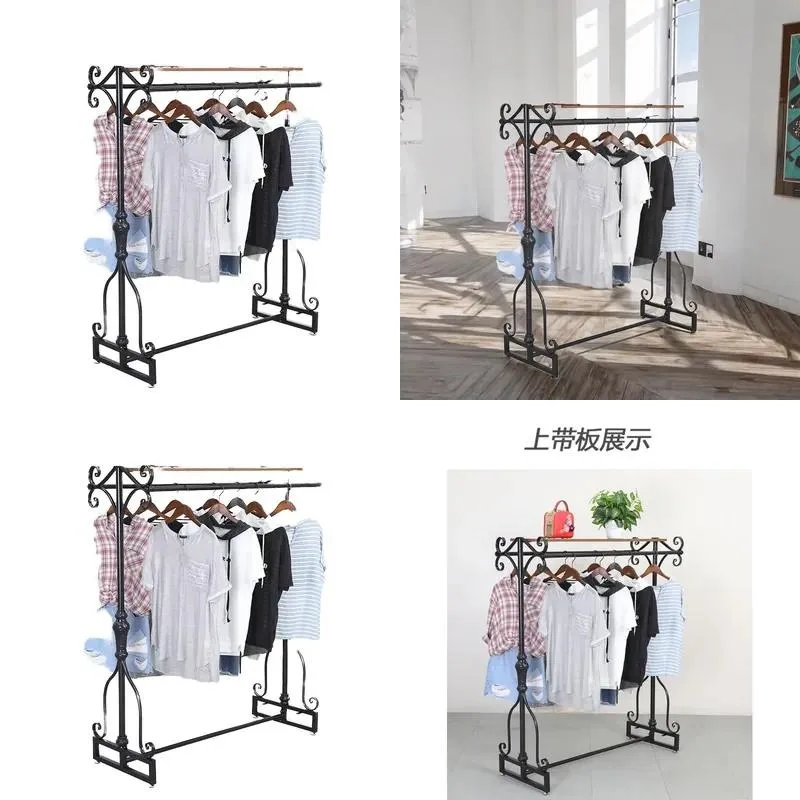 Single Layer Floor to Ceiling Non Folding Metal Hanger Display Rack for Store Clothing Storage