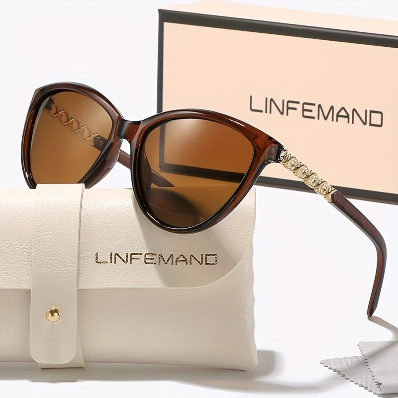 LINFEMAND Cat Eye Dekorative Mode Sonnenbrille UV400 Marke Graviertes Design Sommer Festival Geschenk – Detail 10