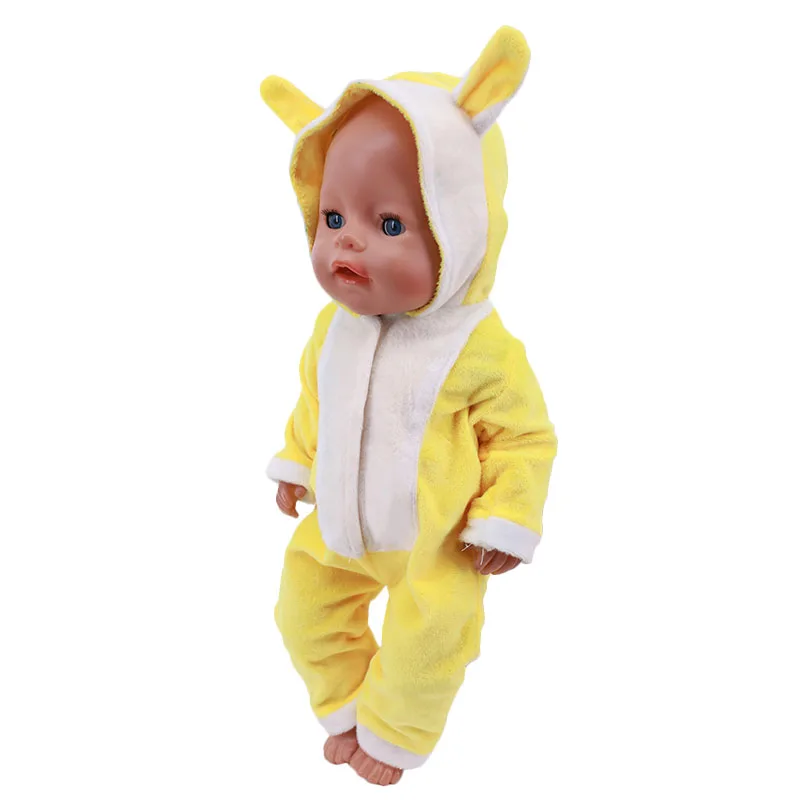 Zomer set met korte mouwen en dierenpatroon jumpsuit pyjama voor 43 cm babypop en 18 inch Amerikaanse popaccessoires, onze generatie cadeau