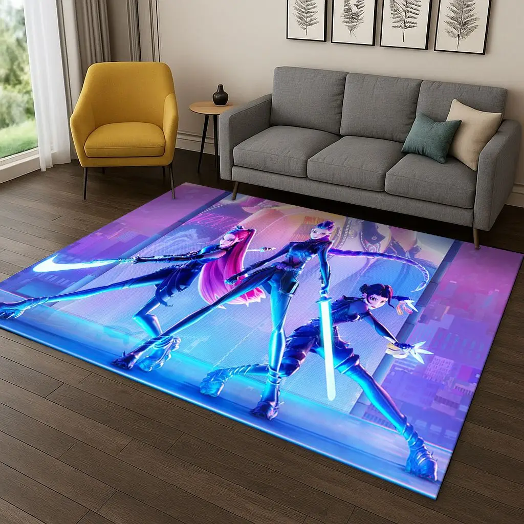 سجادة Kpop Demon Hunters Rumi Mira Zoey Music الكرتونية لغرفة النوم وغرفة المعيشة وأريكة ديكور المنزل، هدية سجادة أرضية غير قابلة للانزلاق