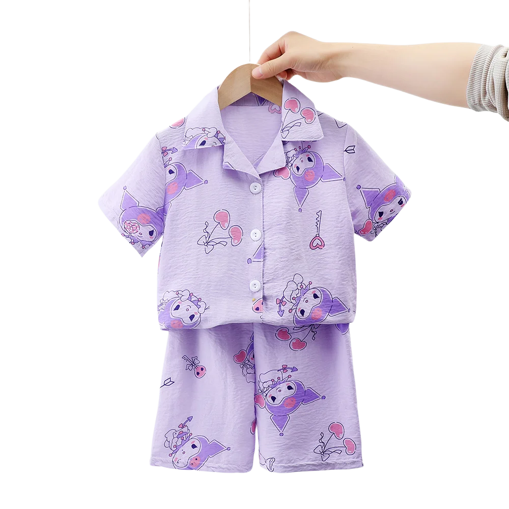 

Kawaii Sanrios Kuromis Girls Pyjamas Children's Summer Thin Pajama Two-piece Set Cute Short Sleeved Shorts Home Clothes