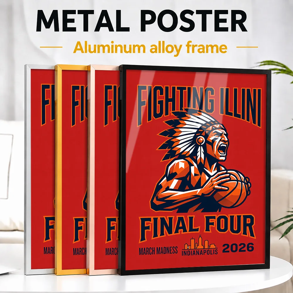 Fighting Illini Final Four 2026 Framed Metal Print Customized Photo Bold Athlete Style Wall Art For Bedroom Memorable Fan Gift
