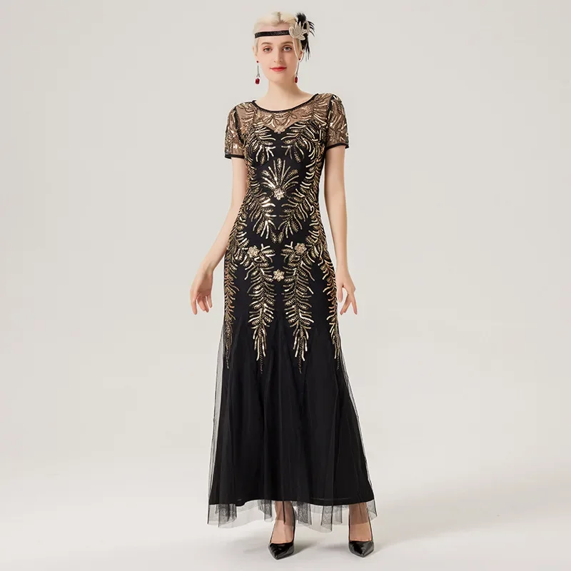 1920s Flapper Sequin Dress Retro Great Gatsby Cocktail Party Sexy Evening Elegant Fishtail Wedding Banquet Slim Fit Long Dress