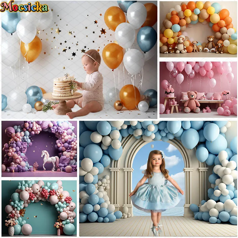 

Mocsicka 1st Birthday Background For Newborn Baby Birthday Cake Smash Photography Kids Portrait Balloon Decor Studio Photo Props