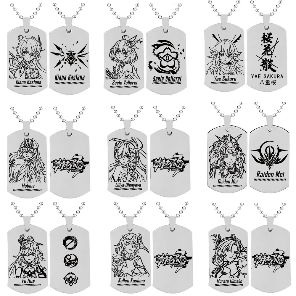 Honkai Impact 3 Necklace for Women Yae Sakura Necklaces Man Trend Silver Color Kiana Kaslana Titanium Fashion Couples Party Gift