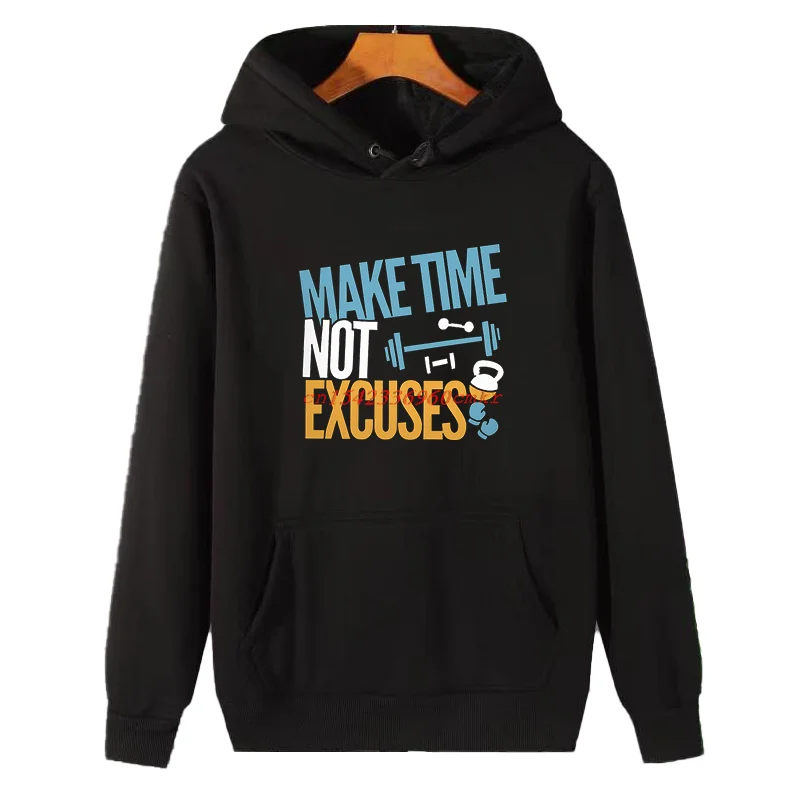Fashion Winter Hooded Sweatshirt Make Time Not Excuses Workout Motivation Graphic Hooded Sweatshirts Thick Sweater Man Hoodie