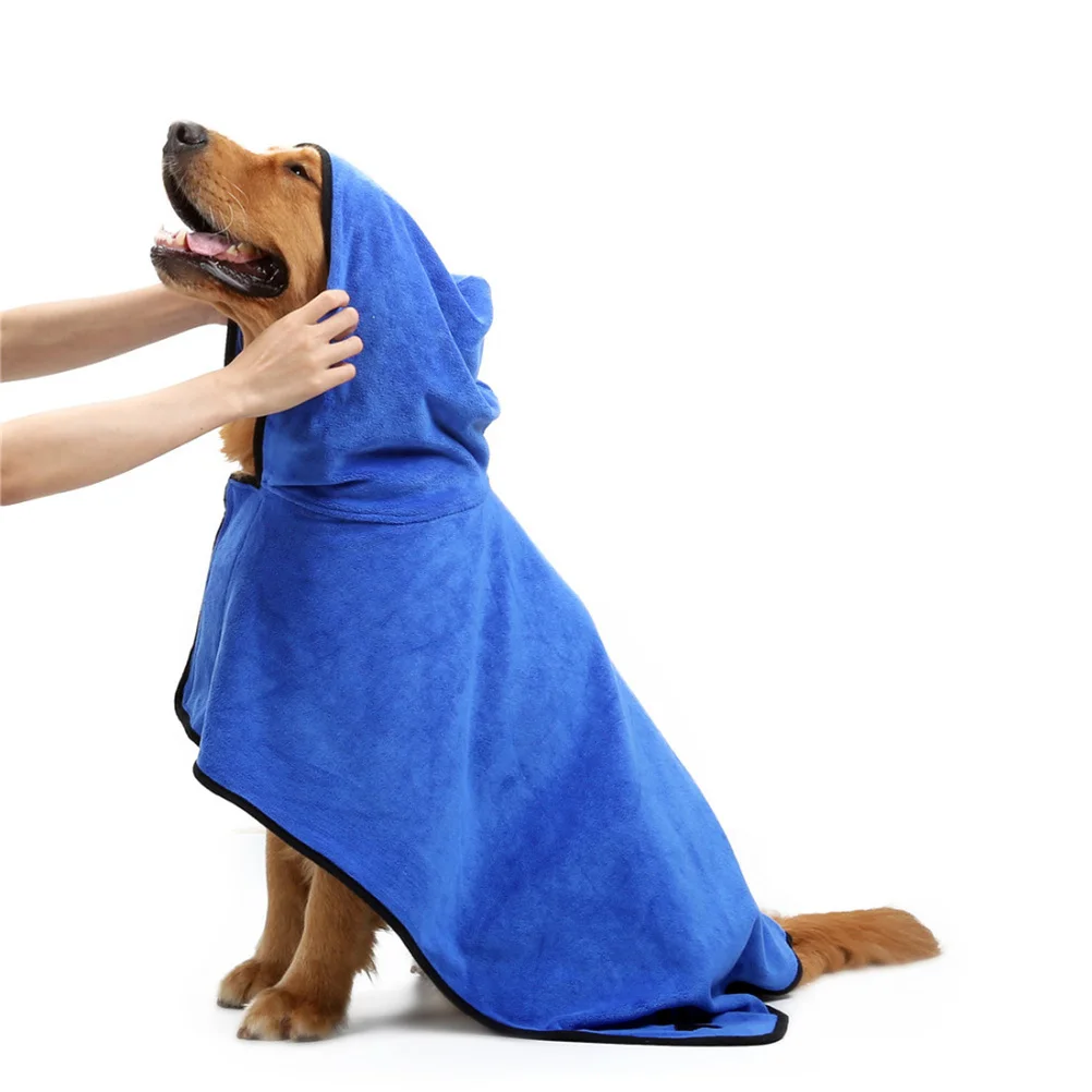 

Blue Dog Bath Robe Pet Towel Size M Microfiber Quick Dry Absorbent Fast Dry Adjustable Neck Tape Easy Wear Pet Bathrobe