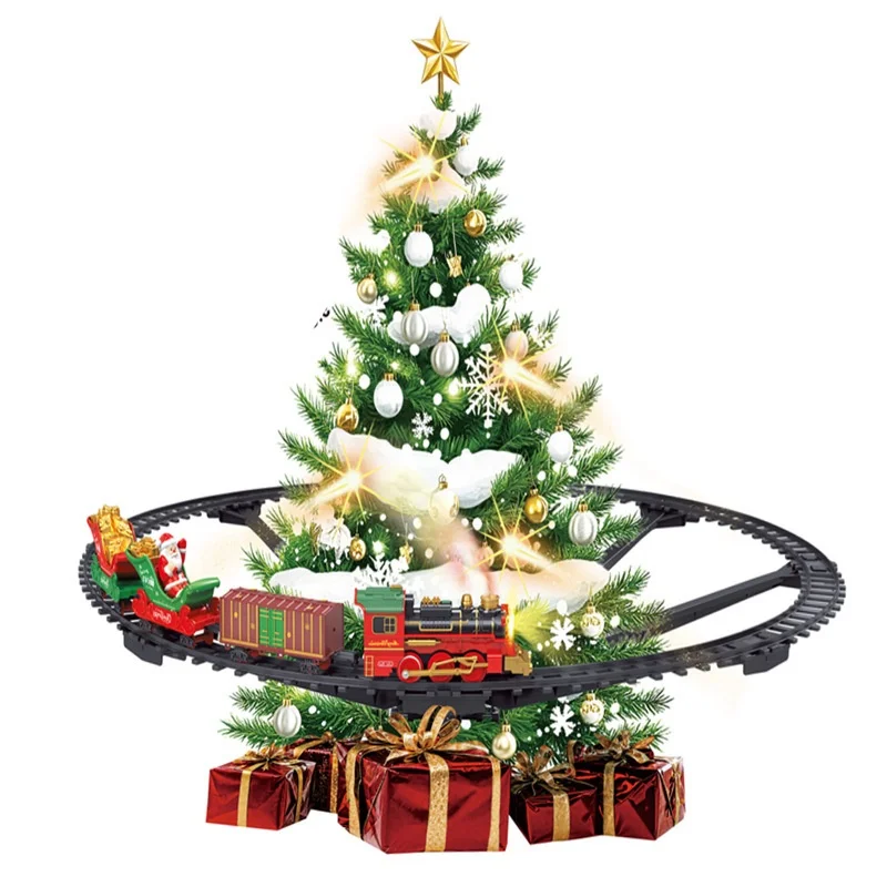 DIY Christmas Train Track Toy Gifts Classic Railway Trucks Model Toys Santa Claus Hanging Christmas Train Set