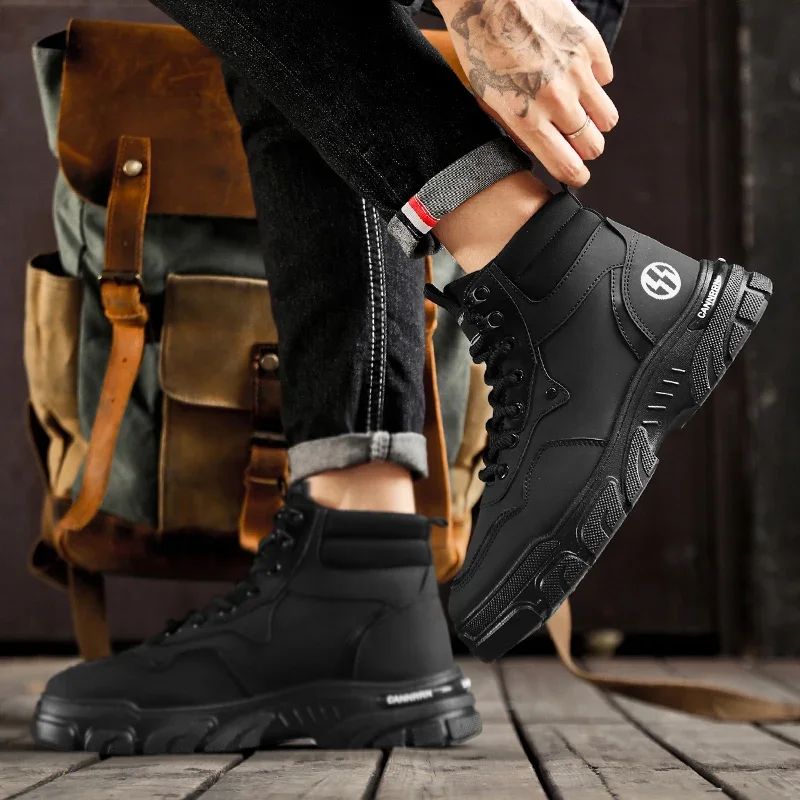 New Comfortable High Top Boots Autumn Men's Outdoor Training Boots Casual All-match Platform Motorcycle Boots Botas Para Hombre