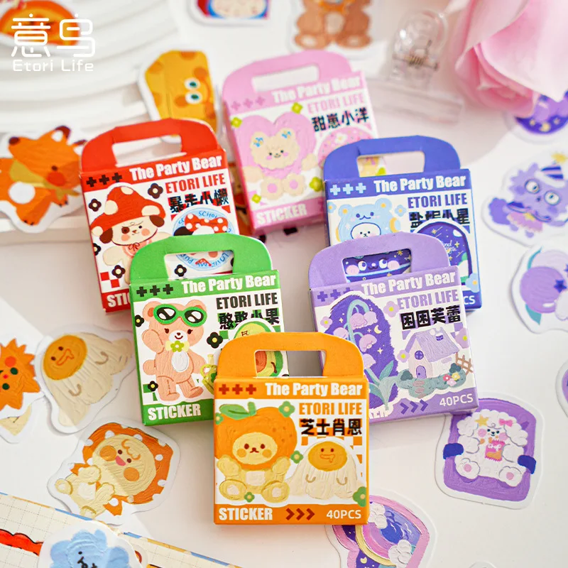 40pcs Etori Life Bear Party Series Box Sticker DIY Decorative Stationery Album Diary Cup Notebook Mobile Phone Toy Scrapbook