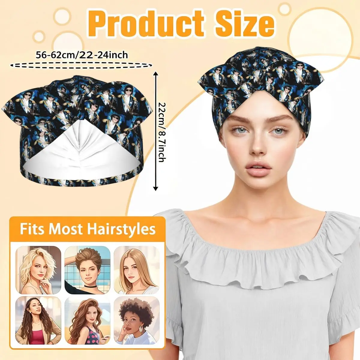 Michael 1984 Grammys Jackson Pop Art Portrait Sleep Bonnet Double Layer with Adjustable Bow Hair Cap for Curly Braids Hair