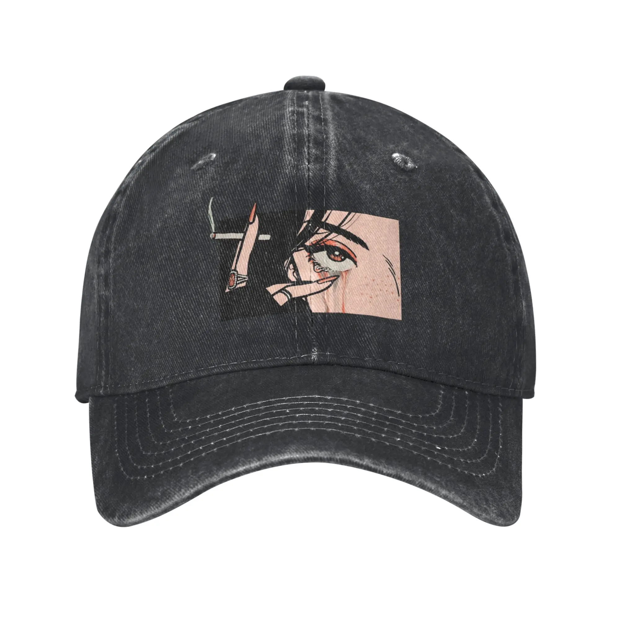 Crying Girl With Cigarette Fashion Baseball Cap  Portable Luxury Cap  Carnival Luxury Cap