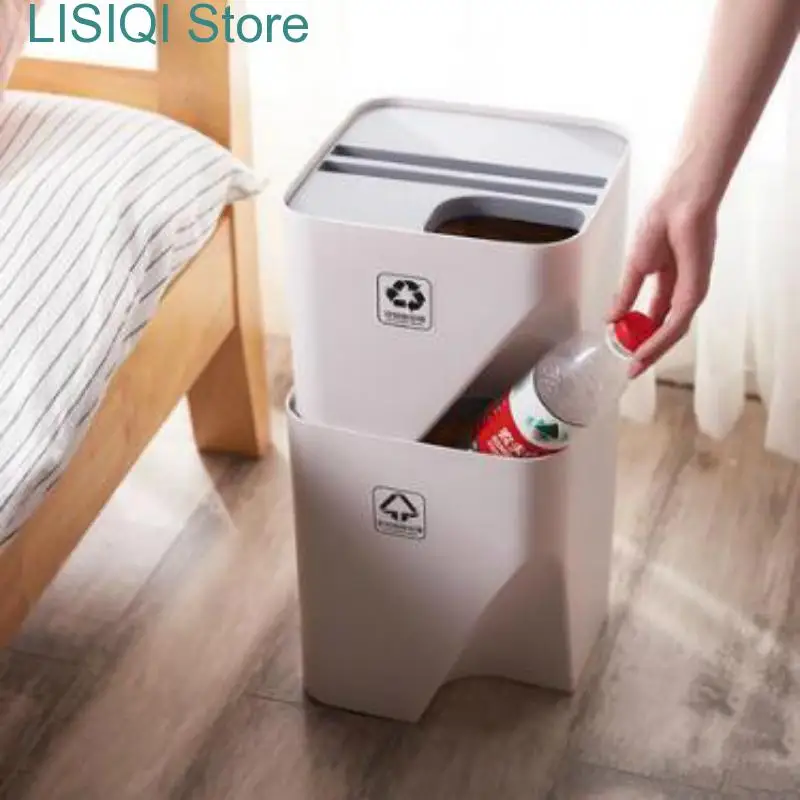 

New Household superimposed sorting trash can plastic wet and dry creative kitchen storage bucket large capacity paper keg