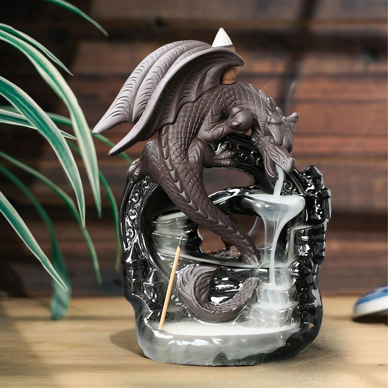 Waterfall Incense Holder Backflow Incense Burner New Year Gift Dragon Statue Table Centerpiece for Cabinet New Year Tabletop