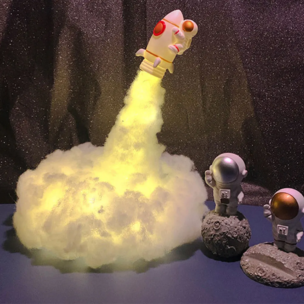 3D Printed Rocket Lamp LED Colorful Clouds Astronaut Lamp With USB Rechargeable Kids Home Decoration Night Light Creative Gift