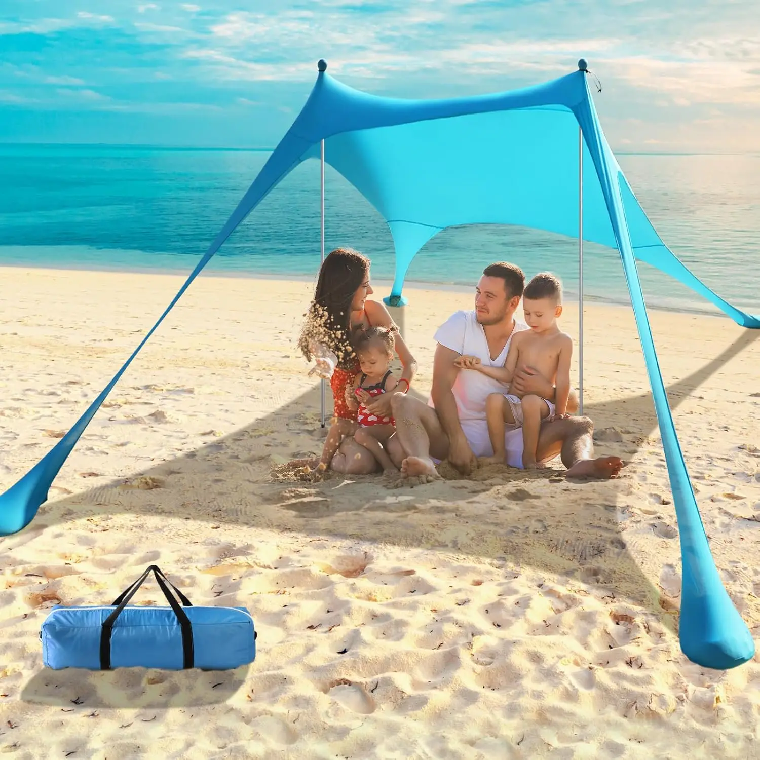 

Beach Tent - 9.8 * 6.5 FT Beach Canopy, Portable Beach Tent Sun Shelter UPF50 with 4 Sandbags, 2