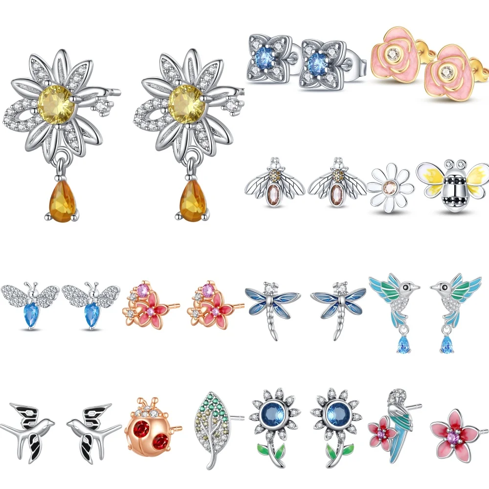 

Серьги женские из серебра 925 пробы в виде цветка пчелы