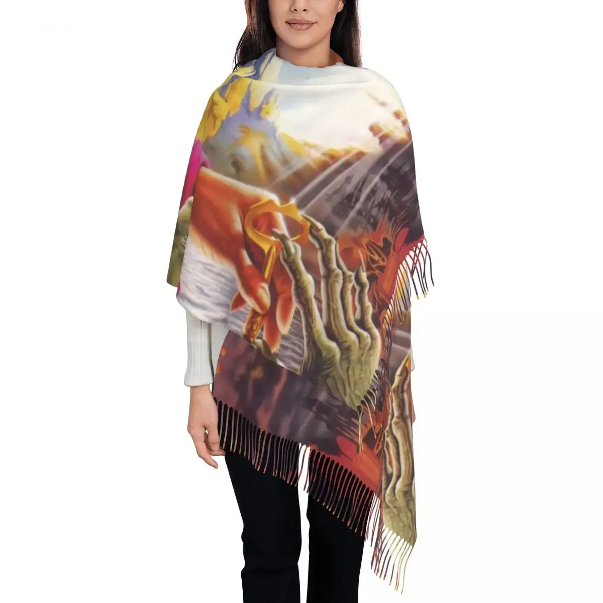 Luxury Helloween Keeper Of The Seven Keys Part Tassel Scarf Women Winter Warm Shawl Wrap Lady Heavy Metal Rock Scarves