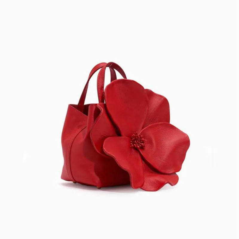 Red new female bag fashion Korean version flower creative handbag wedding dinner bride single shoulder crossbody chain bag