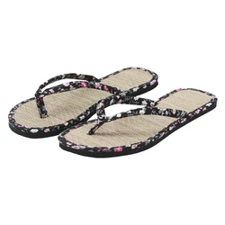Women Print Flat Flip-flops Slippers Comfortable Non-slip Sandals Bamboo Rattan Flip Flop Home Bathroom Fashion Slippers Zapatos