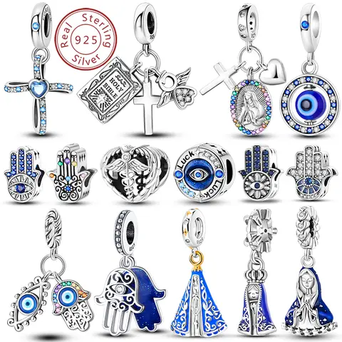 925 Silver Charms Beads Devil's Eye Cross Angel Charms Fit Original Charms Bracelets Pendants Fine DIY Jewelry Making For Women