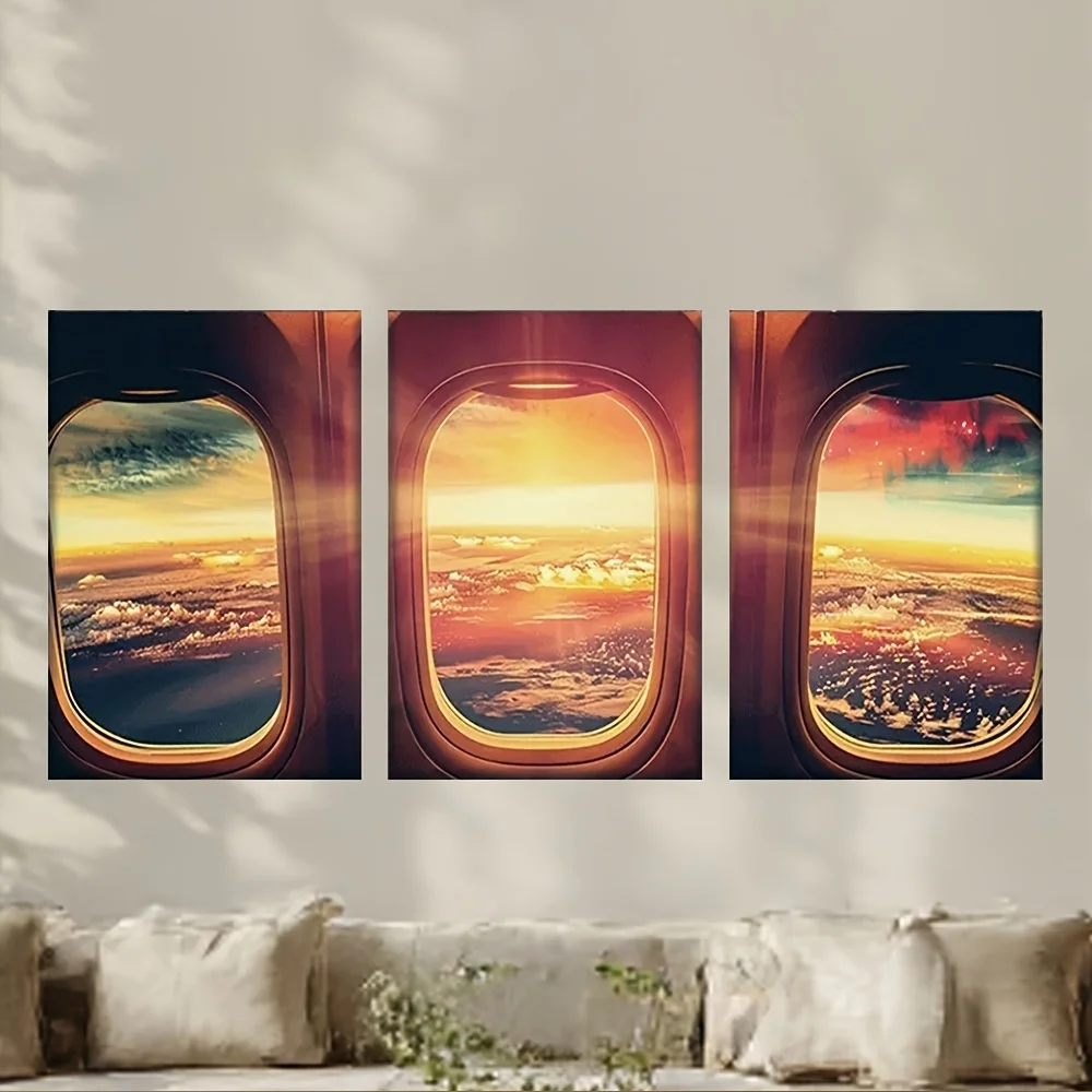 3pcs, Canvas painting--Unframed, the view from the airplane window, Artist Drawing Set, bar, office, perfect birthday, living