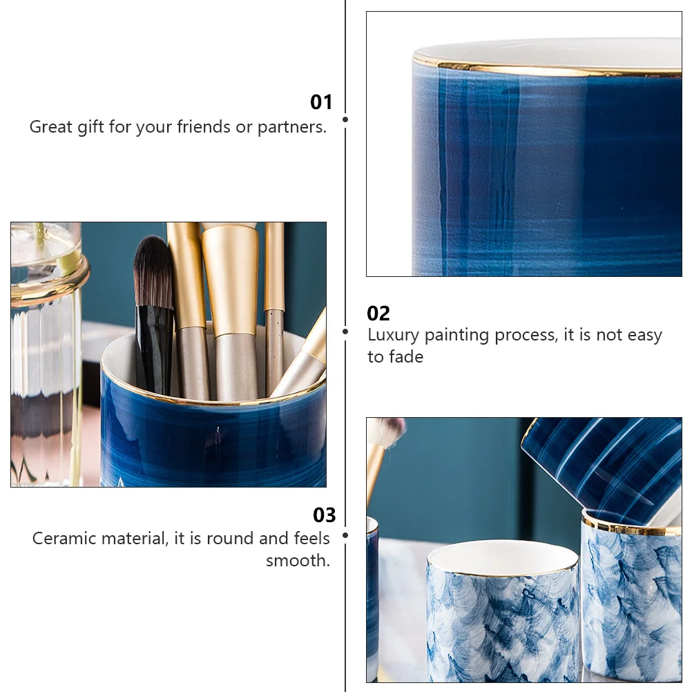 

Ceramic Pen Container Pencil Holder Office Supplies Exquisite Color Characterized Texture Flat Bottom Firmly Placed Storage