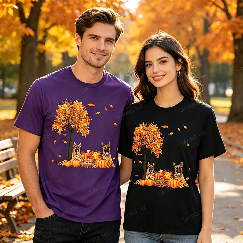 Deutscher Schäferhund Herbstblatt Herbst Hund Thanksgiving Halloween T-Shirt Y2k Hundeliebhaber Ästhetische Kleidung Neuheit Geschenk Weiches Baumwoll-T-Shirt – Detail 5