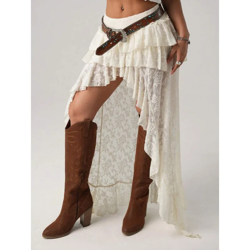 

Lace Denim Skirt M 85791 Half Skirt Cross-Border Women's Premium Fashion Spring 2026 Neutral Waist Design Other Fabric