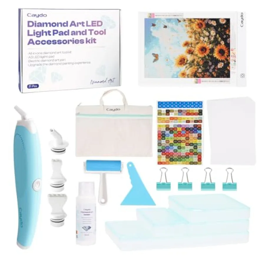 

【Spot goods】31 PCS All Inclusive Diamond Art Accessories Kit A4 LED Light Pad Set with Diamond Art Sealer Trays Electric Pen Ro