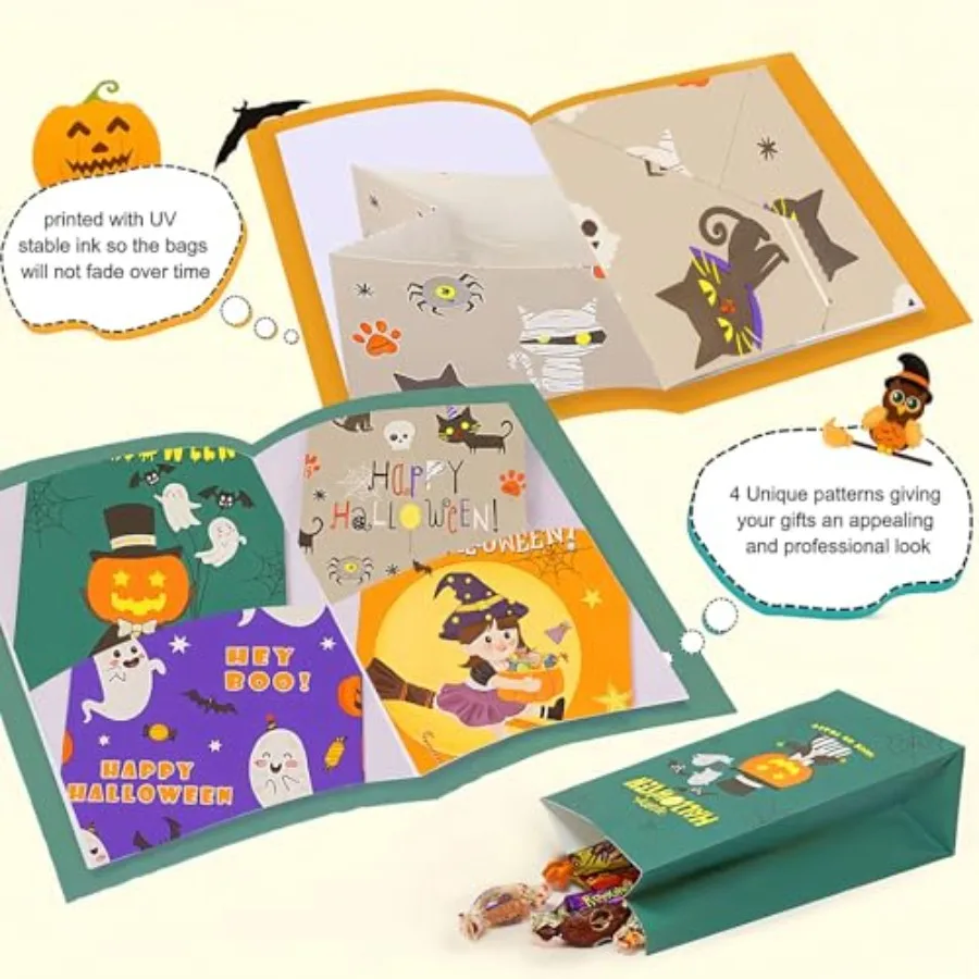 Paquet de 24 sacs à cadeaux d'Halloween, 4 styles de sacs à friandises avec échange Sti Party Favo pour fournitures d'Halloween en classe 4,7" x 3,1" x 9