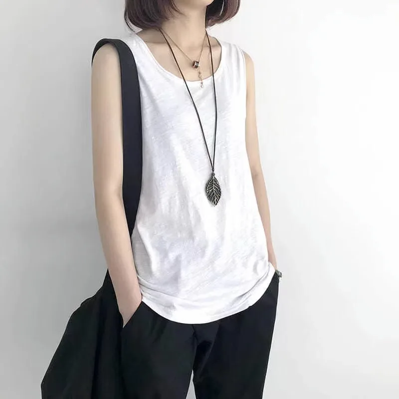 

White Tank Top Summer New Loose Bamboo Joint Cotton Inner Layered Sports Bottom Sling Sleeveless Top