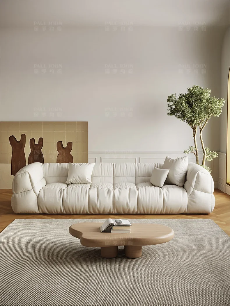 

Кремовый диван, итальянский минималистичный диван для маленькой квартиры, гостиной, верхний слой из воловьей кожи, мягкий диван-облако