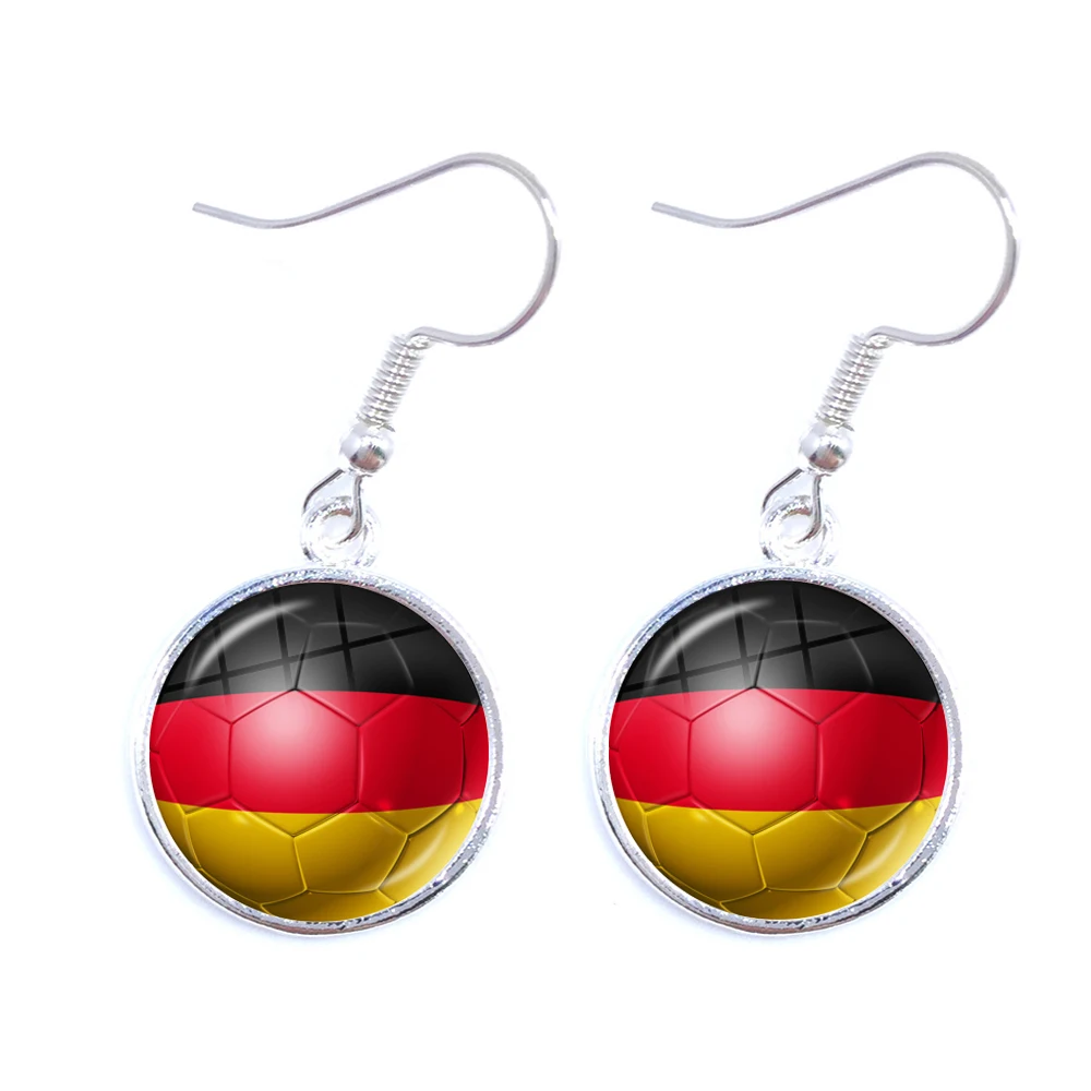 Qatar,Germany,Denmark,France,Spain,England,Belgium Football Pattern National Flag Glass Cabochon Drop Earrings for Fans Gift