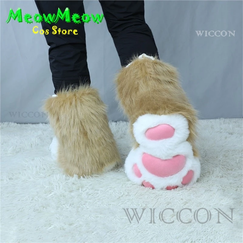 Śliczne pluszowe skarpetki Fursuit Animal Foot 8-kolorowe pluszowe kostiumy Cosplay Furry Animal Paw Shoes Cat Girl Shoes Cat Paw Christmas Gift